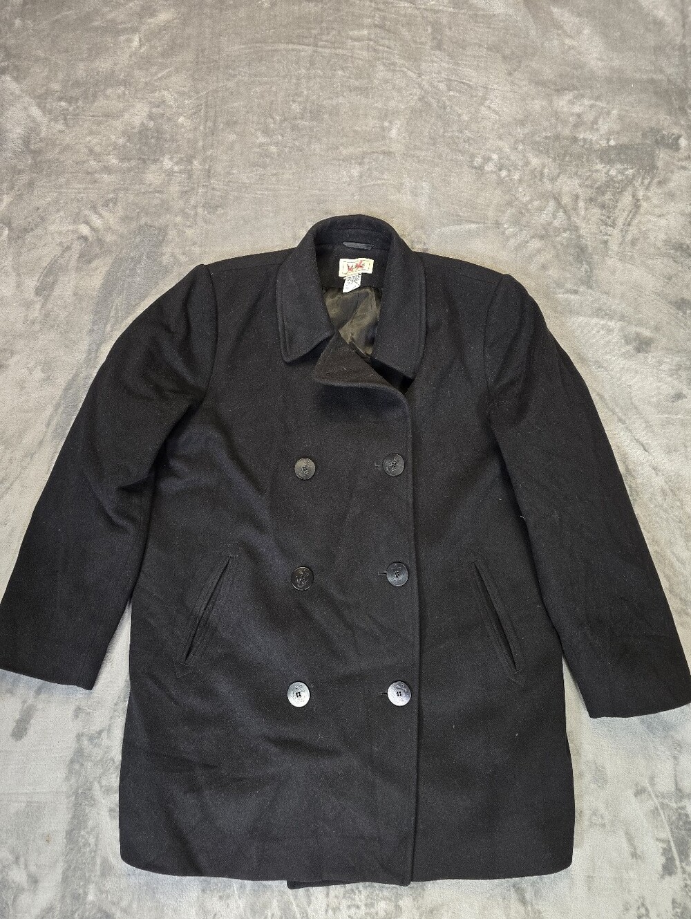 LL Bean Black Double-Breasted Wool Cashmere Blend Navy Woman's Peacoat Size 16